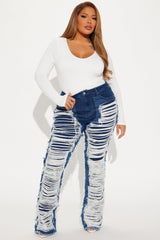 Know The Drill Shredded Bootcut Jeans - Dark Wash