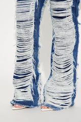 Know The Drill Shredded Bootcut Jeans - Dark Wash