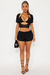 Pearl Tides Ruffle 3 Piece Short Set - Black