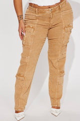 Main Squeeze Mid Rise Straight Leg Cargo Jeans - Khaki
