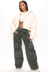 Lily High Rise Cargo Jeans - Green