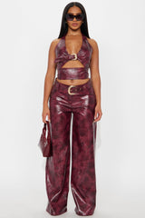 Play To Win Faux Leather Pant Set - Wine