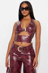 Play To Win Faux Leather Pant Set - Wine