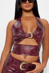Play To Win Faux Leather Pant Set - Wine