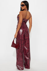 Play To Win Faux Leather Pant Set - Wine