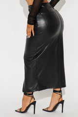 Under Radar Faux Leather Midi Skirt - Black