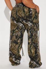 Golden Hour Wide Leg Tree Camo Cargo Pant - Olive/combo