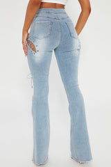 La Brea Laced Up Flare Jeans - Light Blue Wash