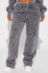 Good Vibes Washed Wide Leg Sweatpant - Grey/combo