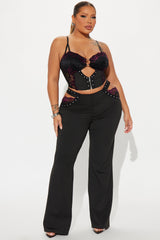 Diva Lace Flare Leg Pant Set - Black