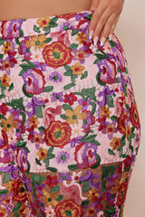 Aubrey Floral Lace Trouser Pant - Pink/combo