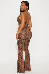 Bite Back Snakeskin Halter Pant Set - Brown