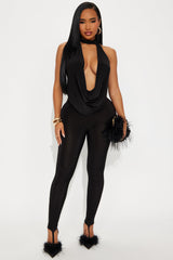 Yovanna Cowl Neck Toe Ring Pant Set - Black