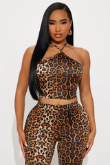 Prowl Time Halter Leopard Pant Set - Brown/combo
