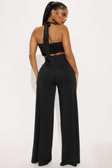 Kiara Halter Rhinestone Pant Set - Black
