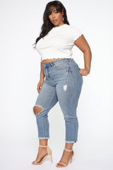 Need A New High Rise Mom Jeans - Medium Blue Wash