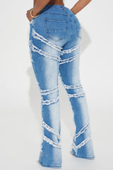 Making A Point Stretch Fray Flare Jeans - Medium Wash