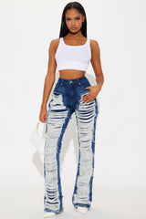 Know The Drill Shredded Bootcut Jeans - Dark Wash