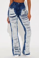 Know The Drill Shredded Bootcut Jeans - Dark Wash