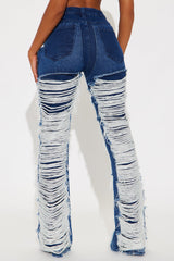 Know The Drill Shredded Bootcut Jeans - Dark Wash
