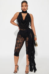Dangerous Drapes Lace Capri Set - Black