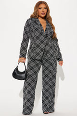 Lady Boss Plaid Blazer Pant Set - Black/combo