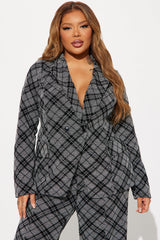Lady Boss Plaid Blazer Pant Set - Black/combo