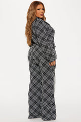 Lady Boss Plaid Blazer Pant Set - Black/combo