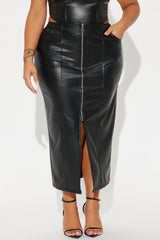 Under Radar Faux Leather Midi Skirt - Black