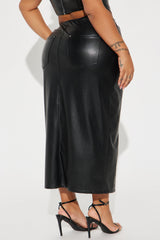 Under Radar Faux Leather Midi Skirt - Black