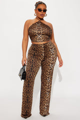 Prowl Time Halter Leopard Pant Set - Brown/combo