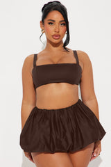 Kya Poplin Bubble Hem Skirt Set - Chocolate