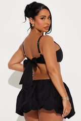 Kya Poplin Bubble Hem Skirt Set - Black