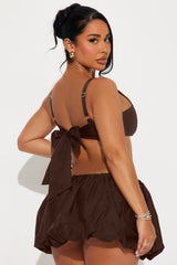 Kya Poplin Bubble Hem Skirt Set - Chocolate