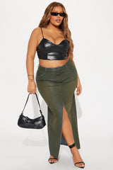 Lone Pine Coated Denim Maxi Skirt - Olive