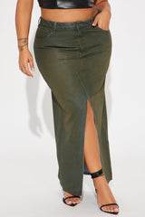 Lone Pine Coated Denim Maxi Skirt - Olive