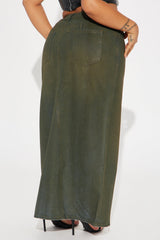 Lone Pine Coated Denim Maxi Skirt - Olive