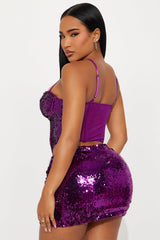 Dazzle Me Up Sequin Skirt Set - Purple