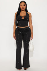 Shine Time Rhinestone Pant Set - Black