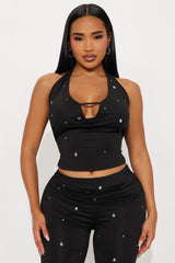Shine Time Rhinestone Pant Set - Black