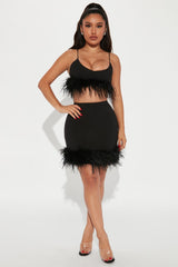 Chic In The City Feather Skirt Set - Black