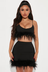 Chic In The City Feather Skirt Set - Black