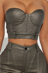 Lola Faux Leather Pant  Set - Bronze