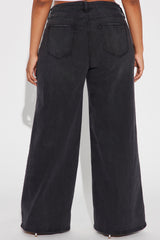 Time Well Spent Stretch Wide Leg Jeans - Black Wash