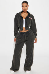 Baddie Washed Front Zip Hoodie - Black Wash
