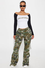 Do You Mind Camo Flare Pant - Olive/combo