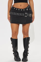 We Go Together Studded Denim Mini Skirt - Black Wash