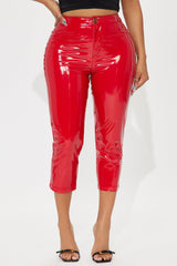 Late Night Texts Vinyl Capri Pant - Red