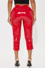 Late Night Texts Vinyl Capri Pant - Red