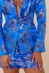 Brenda Satin Embroidered Skirt Suit Set - Royal